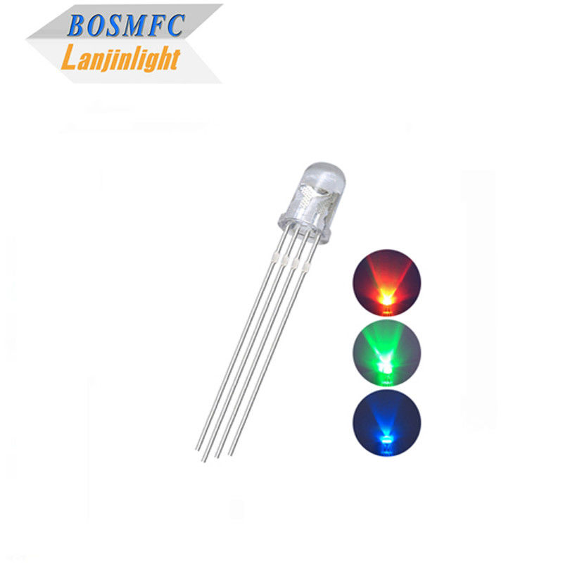 4 pinnen RGB LED 5mm Door het gat 0.06W, Gewone anode water heldere lens F5 Tri Color LED
