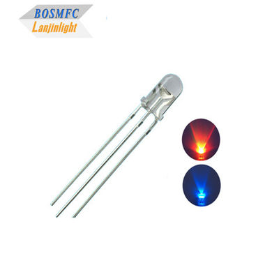 1.8V-2.4V Dubbelkleurige LED-diode 5 mm door het gat Rood Blauwe kleur Hoge helderheid